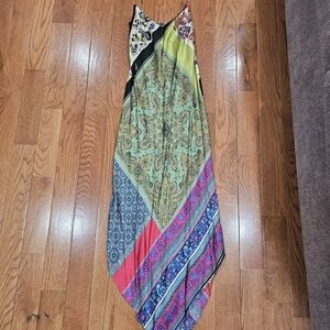 Vintage Multicolor Patterned Women's Asymmetrical Maxi Dress (Size 4)